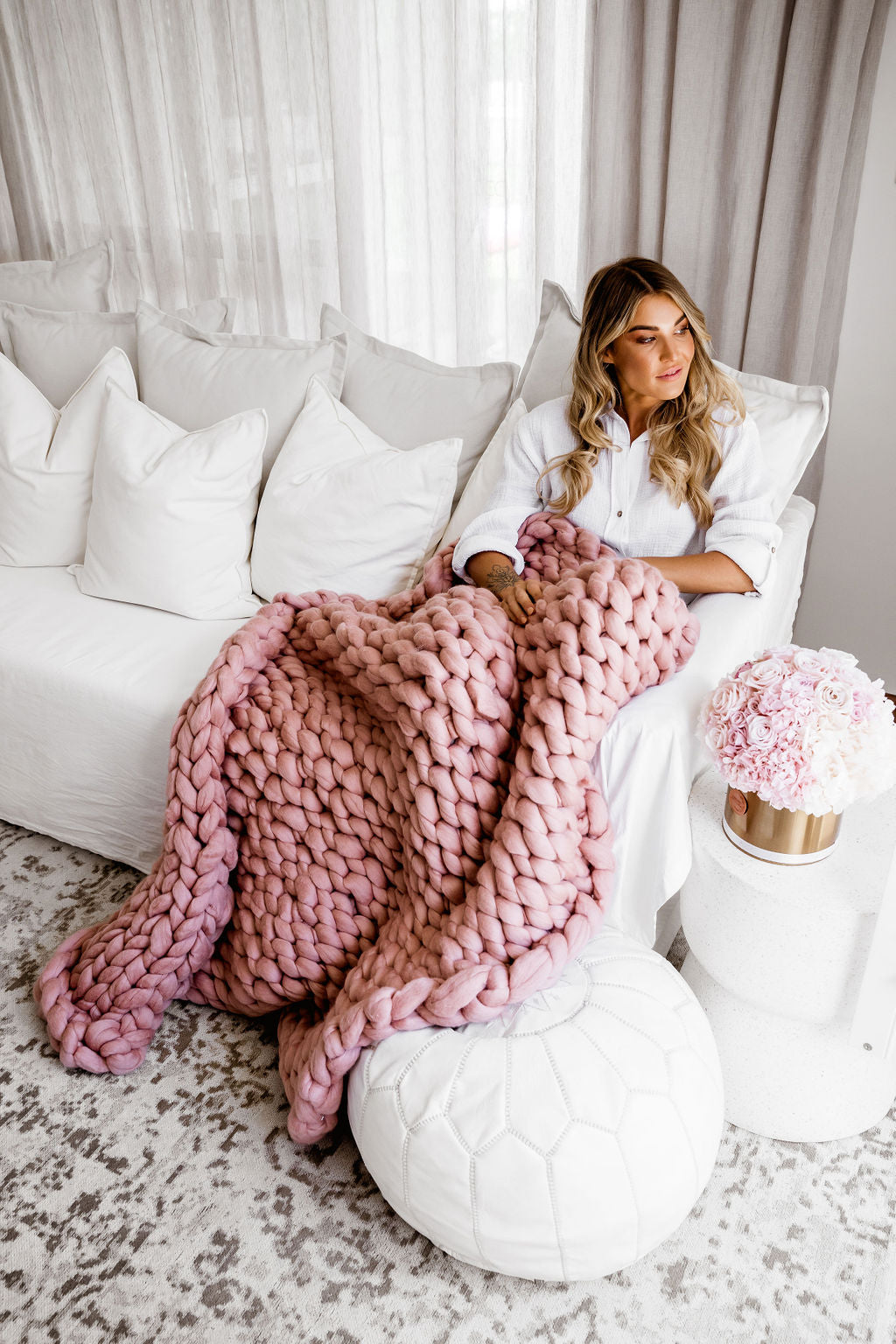 Pink Oversized Chunky Knit Blanket Blush Pink Knit Blanket 2025